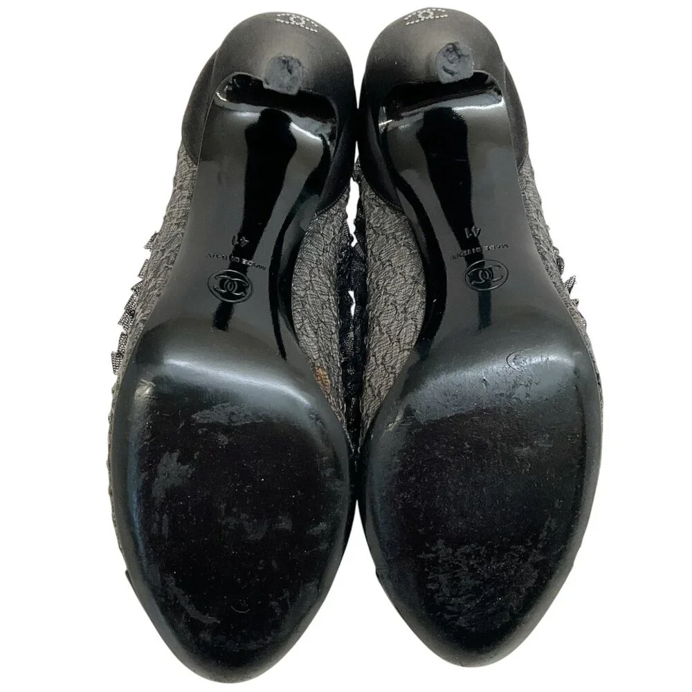 Chanel Black Lace Ruffle Pumps
